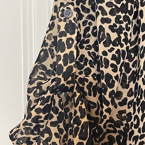 Moda international Sheer leopard long sleeve button down collared blouse - Picture 3 of 7
